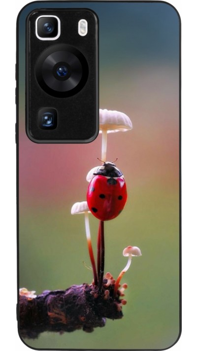 Coque Huawei P60 - Silicone rigide noir Ladybird on a mushroom Spring 2026