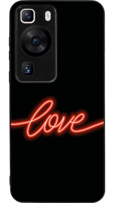 Coque Huawei P60 - Silicone rigide noir Valentine 2023 neon love