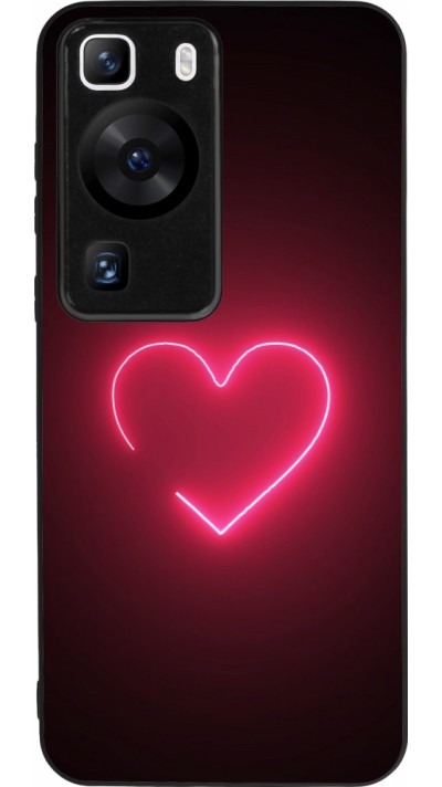 Coque Huawei P60 - Silicone rigide noir Valentine 2023 single neon heart