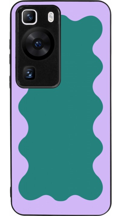 Coque Huawei P60 - Silicone rigide noir Wavy Rectangle Green Purple