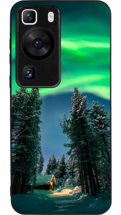 Coque Huawei P60 - Silicone rigide noir Winter 22 Northern Lights