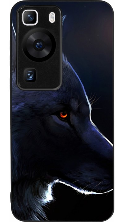 Coque Huawei P60 - Silicone rigide noir Wolf Shape