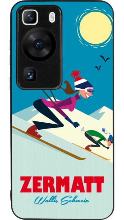 Coque Huawei P60 - Silicone rigide noir Zermatt Ski Downhill
