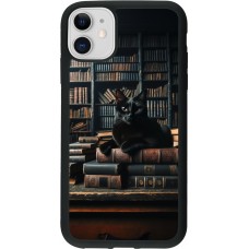 iPhone 11 Case Hülle - Silikon schwarz Katze Bücher dunkel