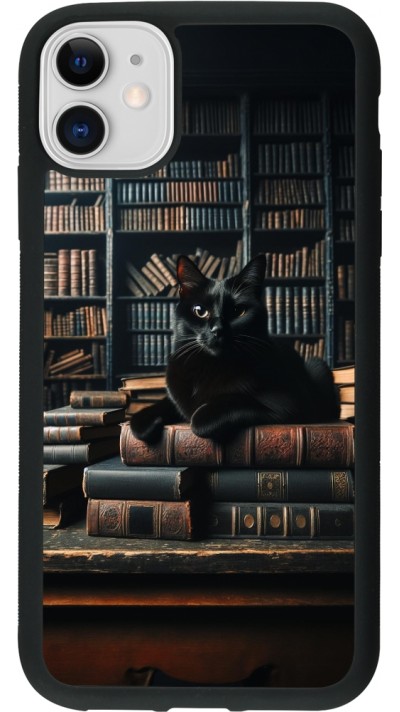 iPhone 11 Case Hülle - Silikon schwarz Katze Bücher dunkel