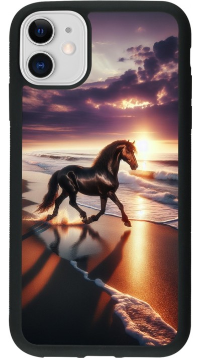 iPhone 11 Case Hülle - Silikon schwarz Pferd majestätisch Strand
