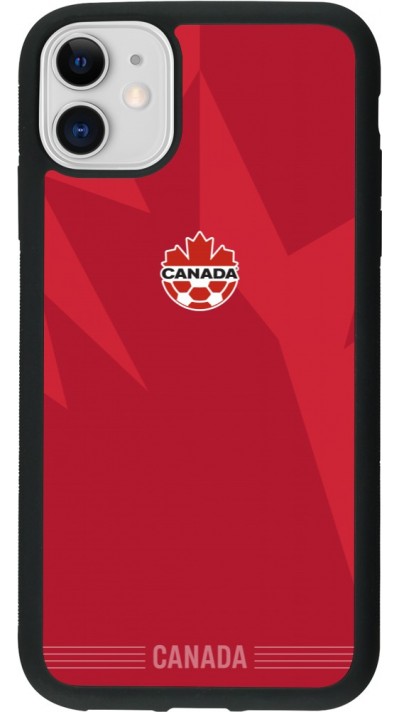 Coque iPhone 11 - Silicone rigide noir Maillot de football Canada 2026 personnalisable
