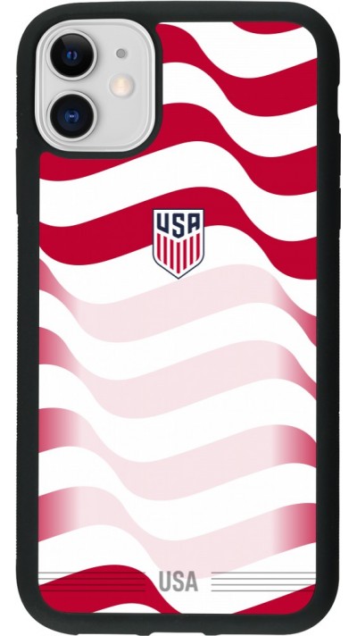 Coque iPhone 11 - Silicone rigide noir Maillot de football États-Unis 2026 personnalisable