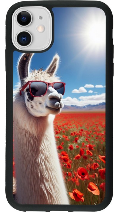 iPhone 11 Case Hülle - Silikon schwarz Lama Chic in Mohnblume