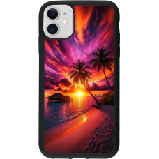 iPhone 11 Case Hülle - Silikon schwarz Malediven Abenddämmerung Glückseligkeit