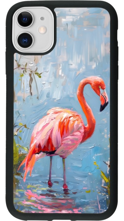 iPhone 11 Case Hülle - Silikon schwarz Paint Flamingo