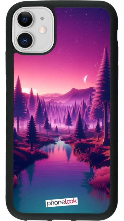 iPhone 11 Case Hülle - Silikon schwarz Lila-rosa Landschaft
