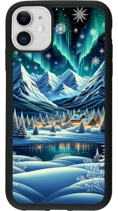 iPhone 11 Case Hülle - Silikon schwarz Verschneites Bergdorf am See in der Nacht