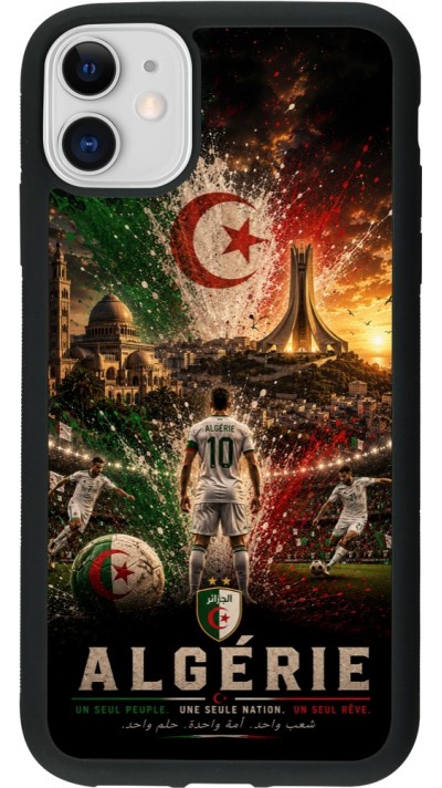 Coque iPhone 11 - Silicone rigide noir Football Algérie splash 2026