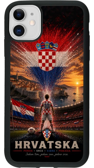 Coque iPhone 11 - Silicone rigide noir Football Croatie splash 2026