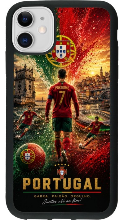 Coque iPhone 11 - Silicone rigide noir Football Portugal splash 2026
