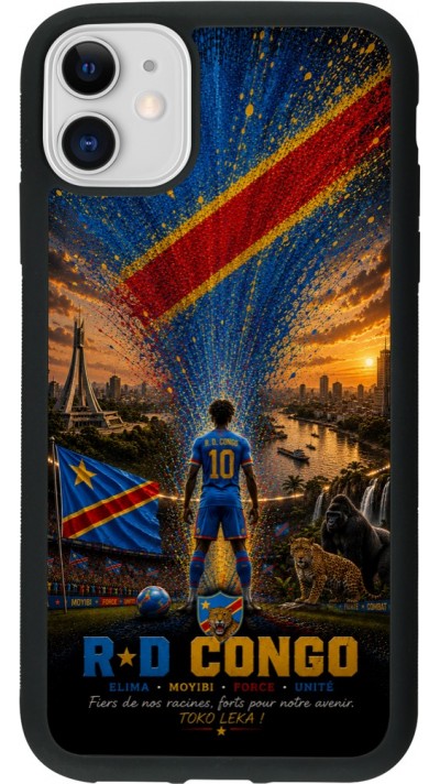 Coque iPhone 11 - Silicone rigide noir Football République démocratique du Congo splash 2026