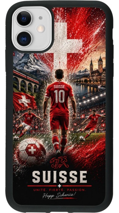 Coque iPhone 11 - Silicone rigide noir Football Suisse splash 2026