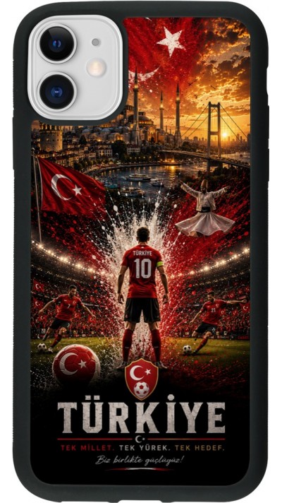 Coque iPhone 11 - Silicone rigide noir Football Turquie splash 2026