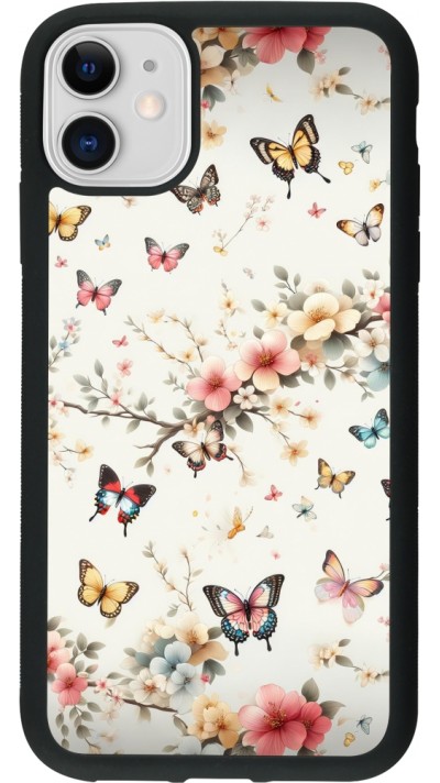 Coque iPhone 11 - Silicone rigide noir Spring 25 Papillons Légers