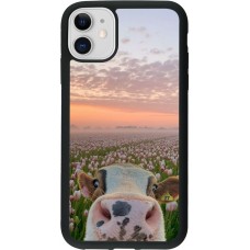 iPhone 11 Case Hülle - Silikon schwarz Cow with tulips Spring 2026