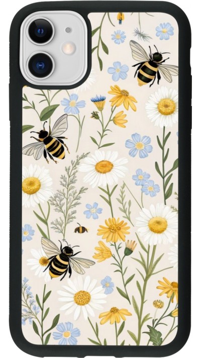 Coque iPhone 11 - Silicone rigide noir Pattern bees Spring 2026