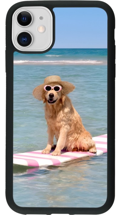 iPhone 11 Case Hülle - Silikon schwarz Summer Dog on Paddle