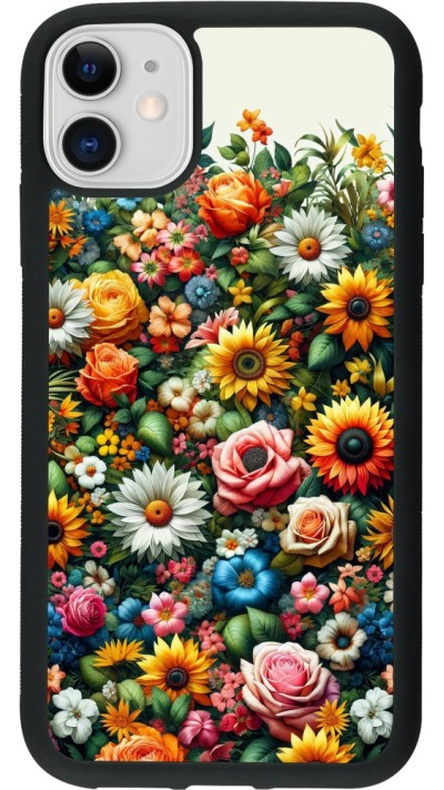 iPhone 11 Case Hülle - Silikon schwarz Sommer Blumenmuster