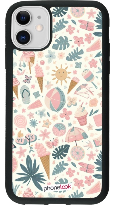 iPhone 11 Case Hülle - Silikon schwarz Sommer Pink Muster