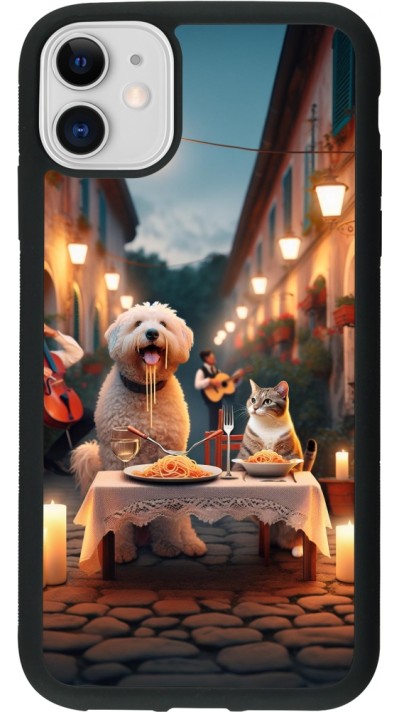 iPhone 11 Case Hülle - Silikon schwarz Valentin 2024 Hund & Katze Kerzenlicht