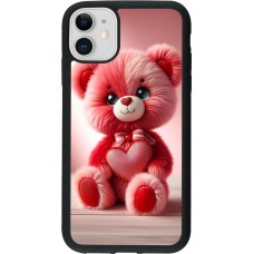 iPhone 11 Case Hülle - Silikon schwarz Valentin 2024 Rosaroter Teddybär