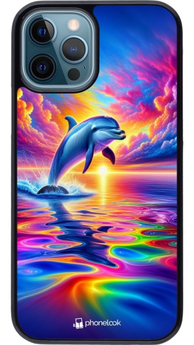iPhone 12 / 12 Pro Case Hülle - Glücklicher Regenbogen-Delfin