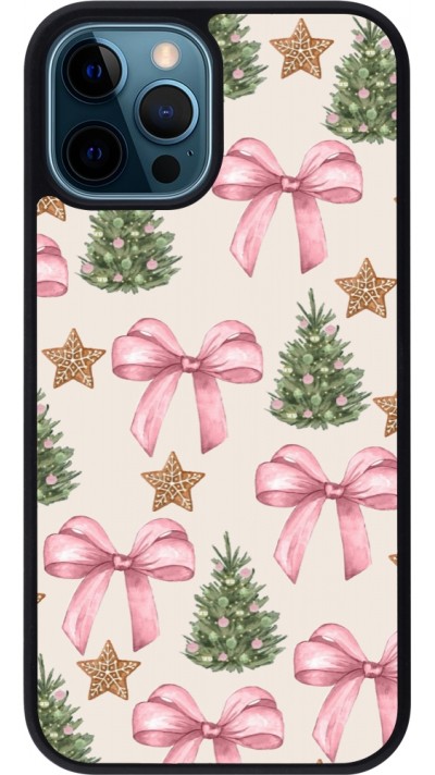iPhone 12 / 12 Pro Case Hülle - Silikon schwarz Christmas 25 Vintage Ribbons