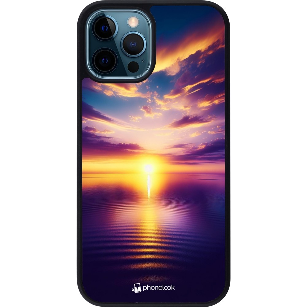 iPhone 12 / 12 Pro Case Hülle - Silikon schwarz Sonnenuntergang gelb violett