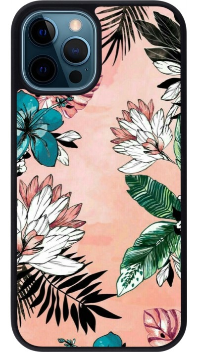 iPhone 12 / 12 Pro Case Hülle - Silikon schwarz Flowers Artprint