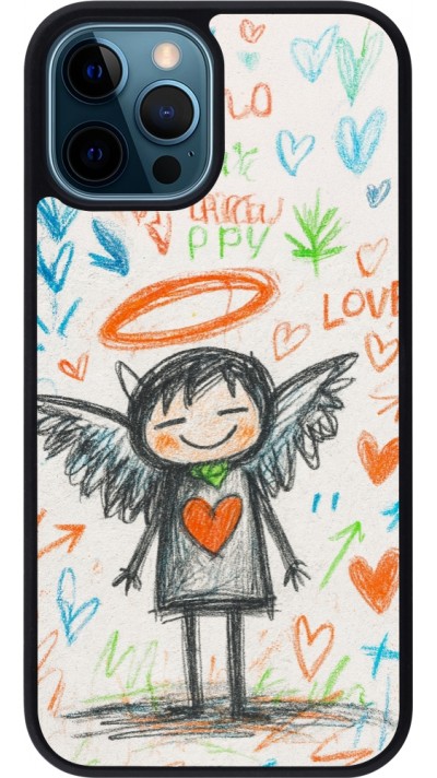 iPhone 12 / 12 Pro Case Hülle - Silikon schwarz Little Angel Sketch Love