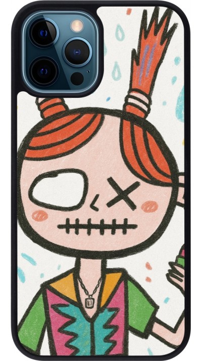 iPhone 12 / 12 Pro Case Hülle - Silikon schwarz Little Girl Sketch