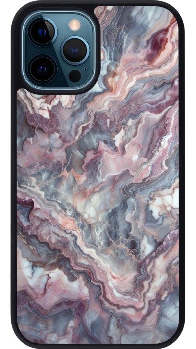 iPhone 12 / 12 Pro Case Hülle - Silikon schwarz Violetter silberner Marmor