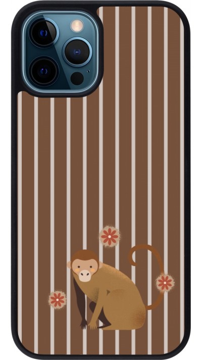 iPhone 12 / 12 Pro Case Hülle - Silikon schwarz Monkey with stripes