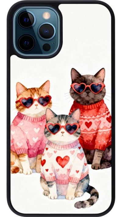 iPhone 12 / 12 Pro Case Hülle - Silikon schwarz Saint Valentines Day 26 Cat Love