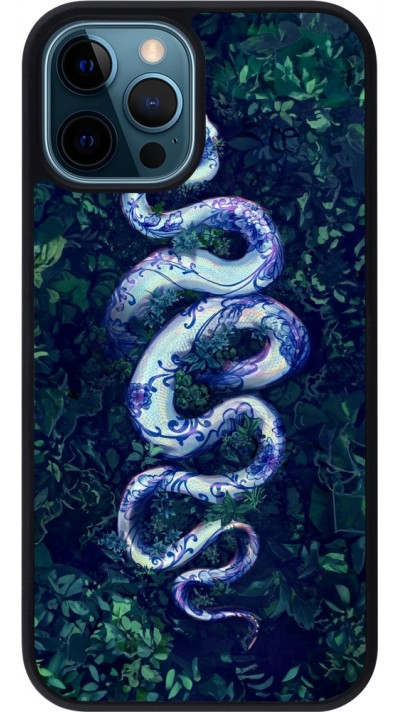 iPhone 12 / 12 Pro Case Hülle - Silikon schwarz Snake Blue Anaconda