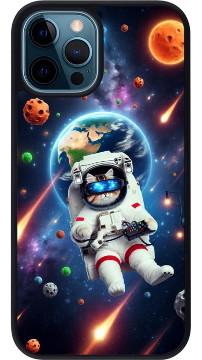 iPhone 12 / 12 Pro Case Hülle - Silikon schwarz VR SpaceCat Odyssee