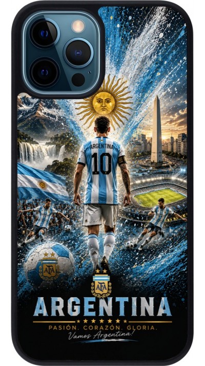 Coque iPhone 12 / 12 Pro - Silicone rigide noir Football Argentine splash 2026