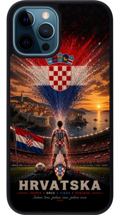 Coque iPhone 12 / 12 Pro - Silicone rigide noir Football Croatie splash 2026