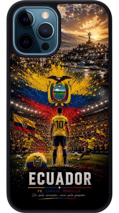 Coque iPhone 12 / 12 Pro - Silicone rigide noir Football Équateur splash 2026
