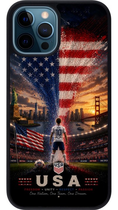 Coque iPhone 12 / 12 Pro - Silicone rigide noir Football États-Unis splash 2026