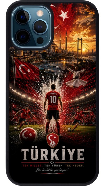 Coque iPhone 12 / 12 Pro - Silicone rigide noir Football Turquie splash 2026