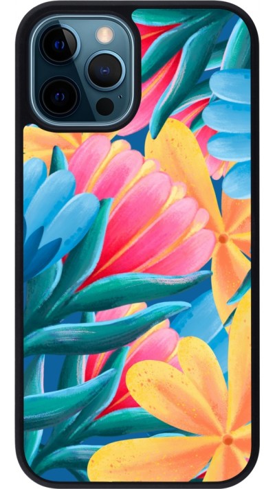 iPhone 12 / 12 Pro Case Hülle - Silikon schwarz Spring 23 colorful flowers