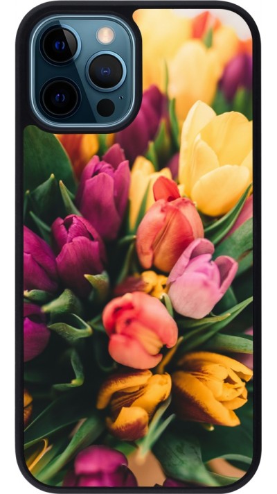 Coque iPhone 12 / 12 Pro - Silicone rigide noir Bouquet of tulips Spring 2026
