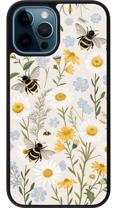 Coque iPhone 12 / 12 Pro - Silicone rigide noir Pattern bees Spring 2026